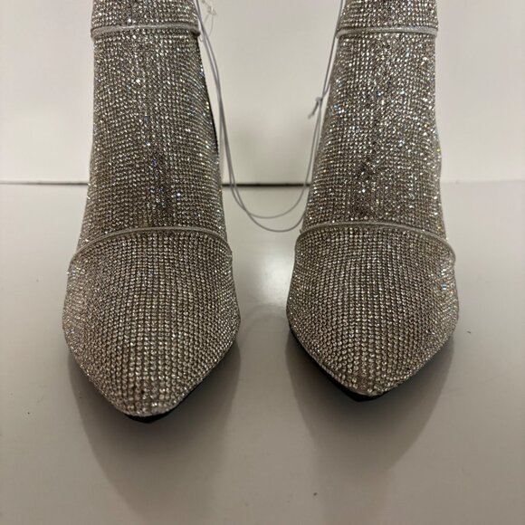 A New Day Silver Rhinestone Ankle Booties Womens Size 6W Chunky Heel Pointed Toe - Picture 2 of 8